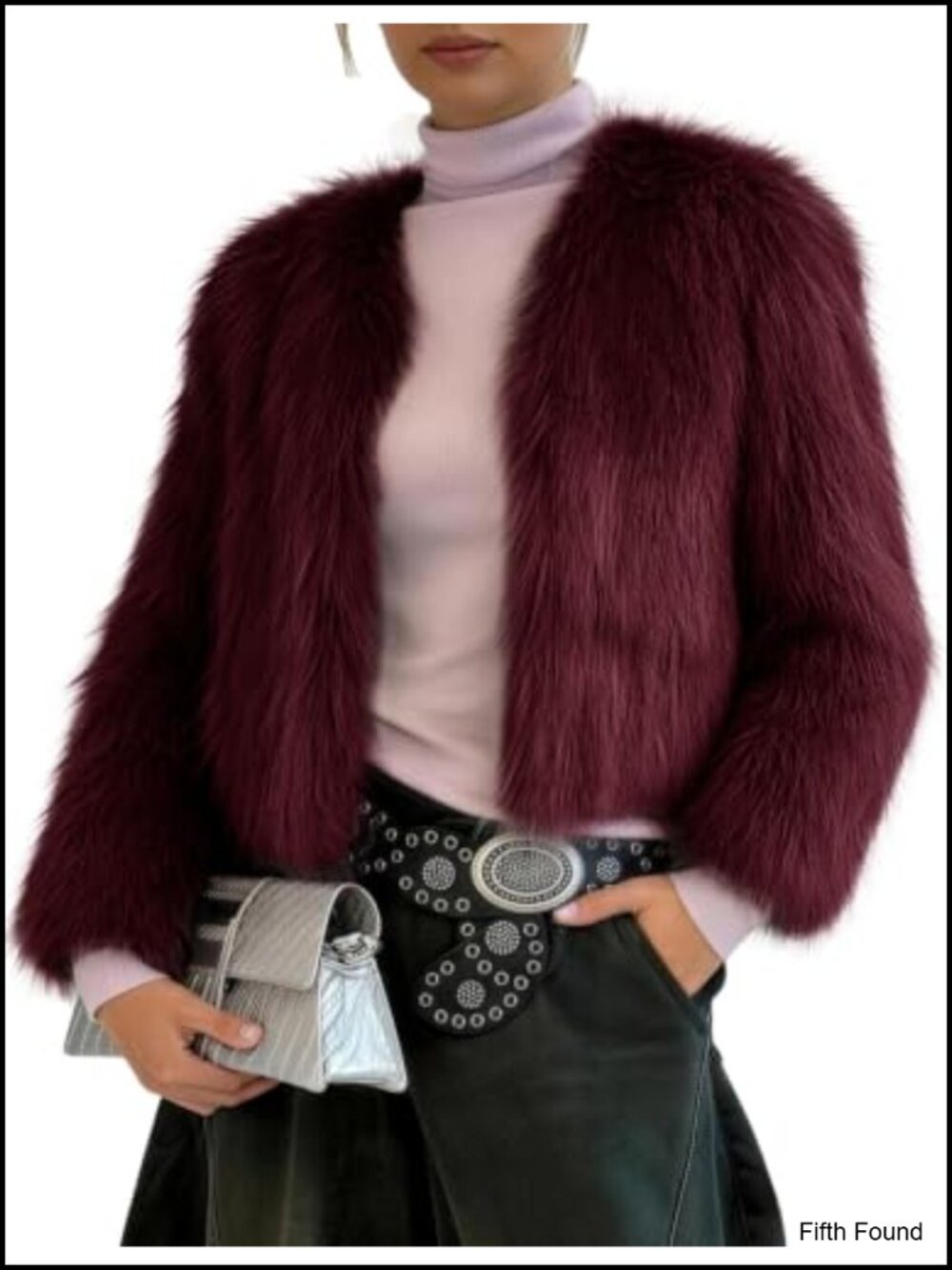Cropped Faux Fur Coat Open Front Furry Jacket with Pockets